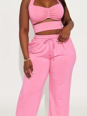 Women's Pink Wide-Leg Drawstring Pants